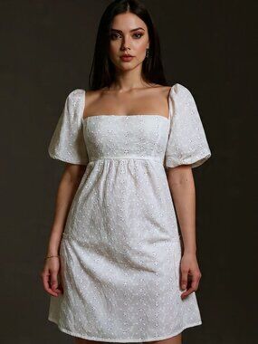 Altar’d State White Eyelet Milkmaid Dress Women's Size XL